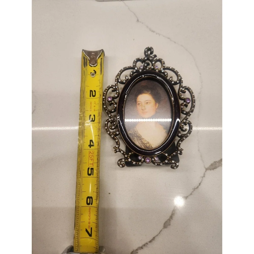 3 Hollywood Regency Mini Frames Ornate Bling Rhinestone Enameled Picture Photo